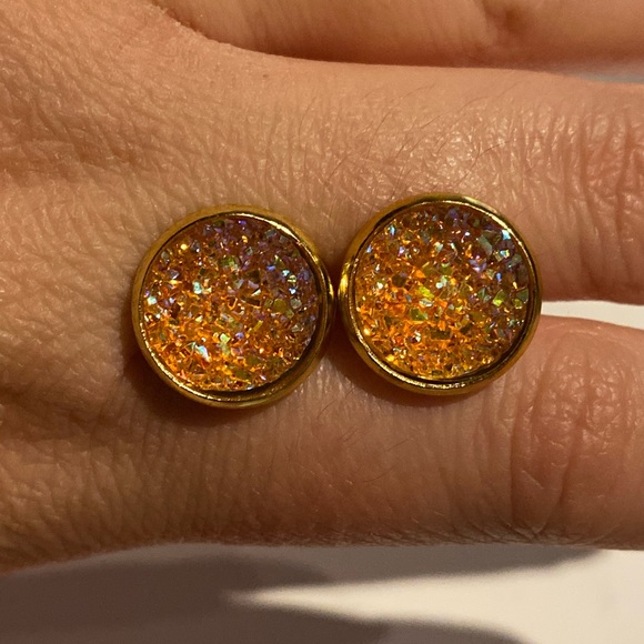 Stainless Steel Resin Druzy Earrings - Picture 2 of 3
